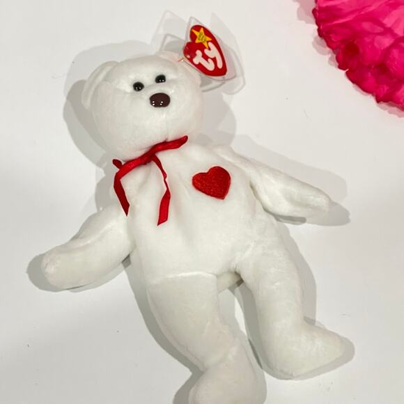 Ty Beanie Babies Valentino the Teddy Bear 1994 - White With Tag - Picture 2 of 6